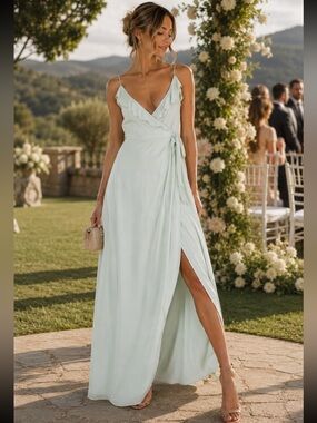 Express Mint Green Ruffle Wrap Maxi Dress Formal Wedding Guest Size 2